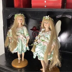 Green and Pink Fairy Dolls with Long Blonde Hair